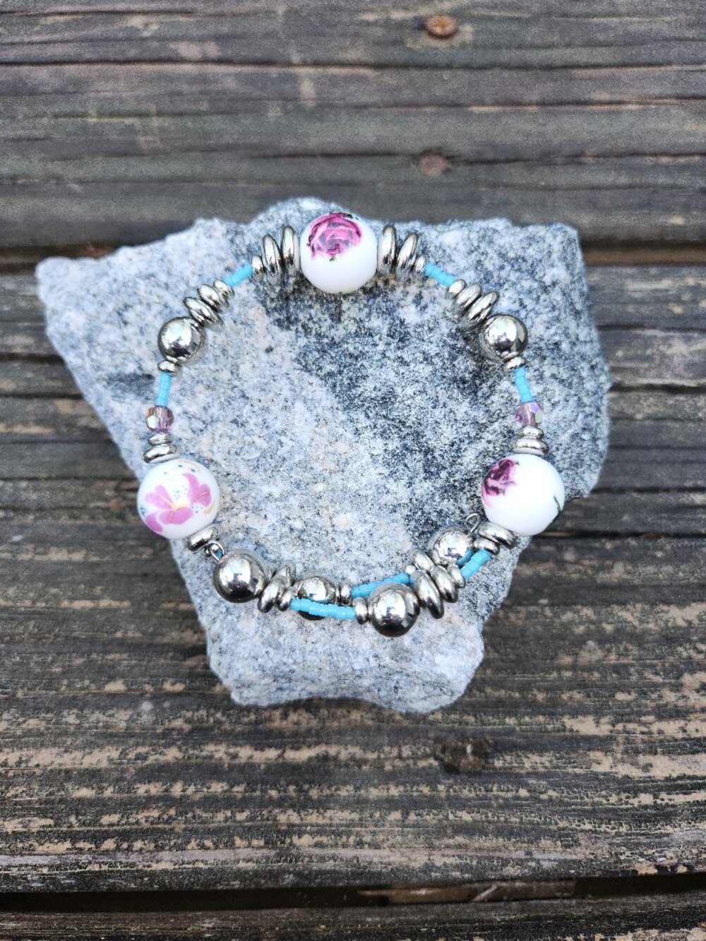 Purple and and Blue Beaded Bracelet.